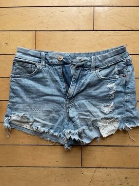 Light Blue Distressed Denim Cowgirl 🤠 Shorts - AE